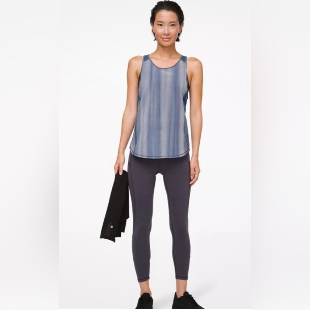 Lululemon Sculpt Tank II Brushed Spray Dye White Code Blue Sleeveless Mesh Top 8